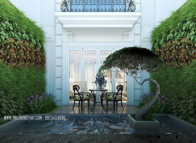 Thiết kế sảnh ngoài trời nhà liền kề khu đô thị Văn Quán